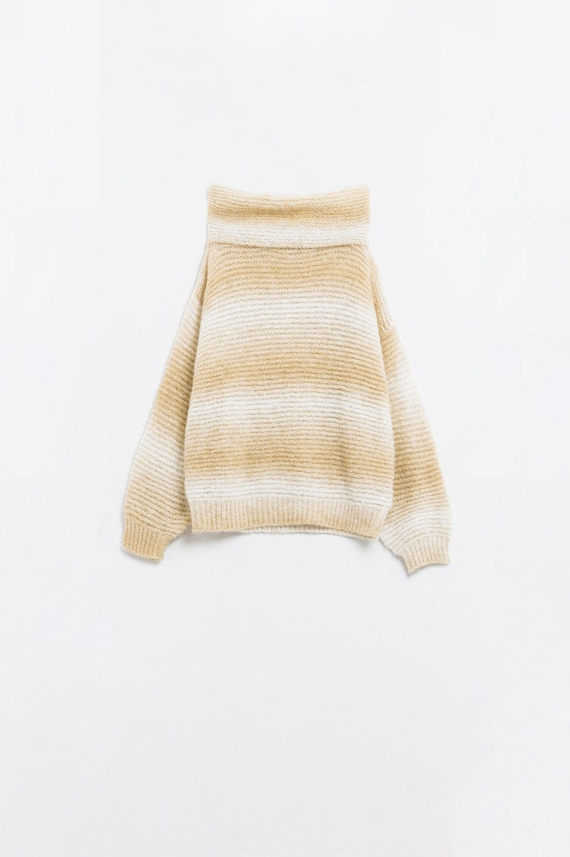 Q2 Women's Sweater One Size / Beige Oversized Turtleneck Comfy Sweater In Warm Neutral Tones