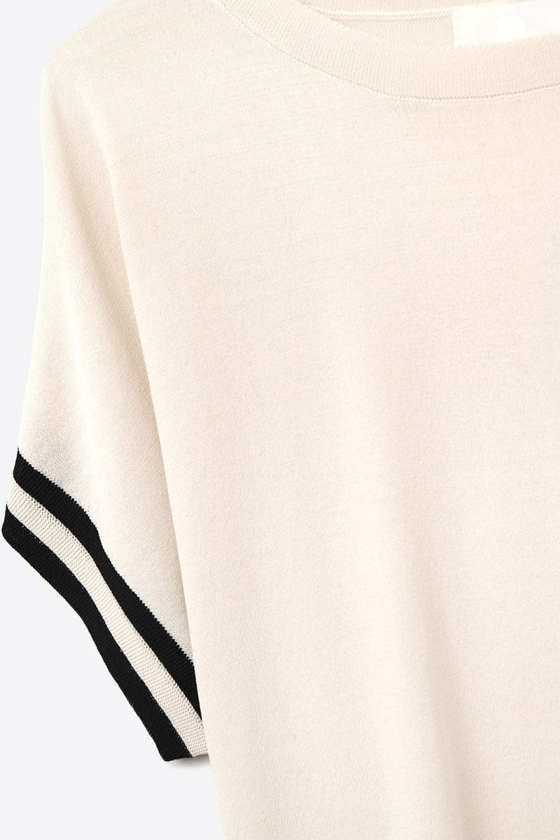 Q2 Women's Sweater One Size / Beige Relaxed Sweater In Beige With Black Contrast Detail