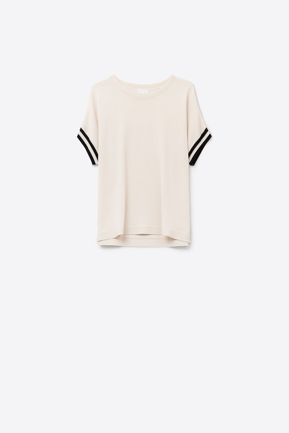 Q2 Women's Sweater One Size / Beige Relaxed Sweater In Beige With Black Contrast Detail