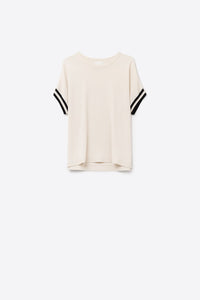 Q2 Women's Sweater One Size / Beige Relaxed Sweater In Beige With Black Contrast Detail