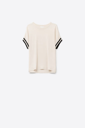 Q2 Women's Sweater One Size / Beige Relaxed Sweater In Beige With Black Contrast Detail