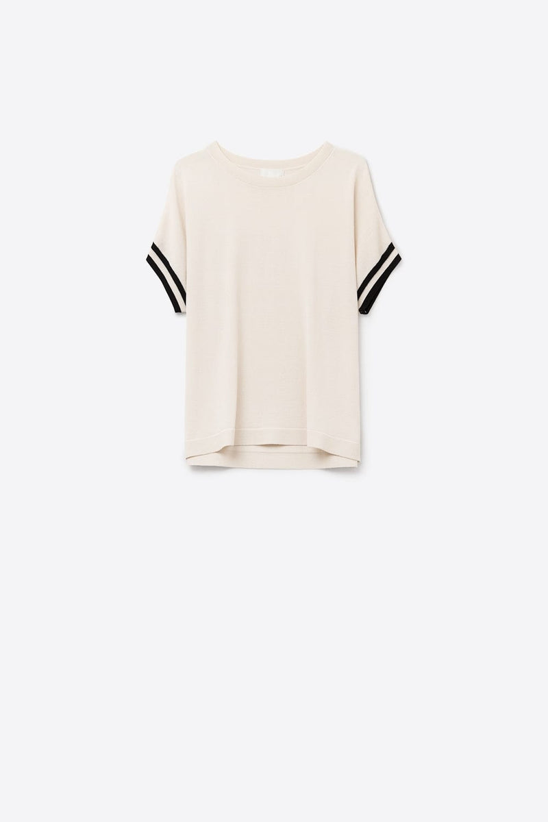 Q2 Women's Sweater One Size / Beige Relaxed Sweater In Beige With Black Contrast Detail