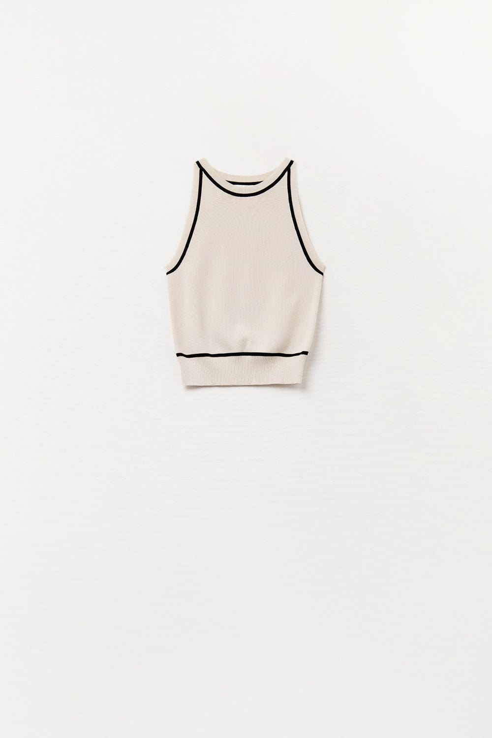 Q2 Women's Sweater One Size / Beige Sleeveless Sweater In Beige Featuring Detail Black Lines