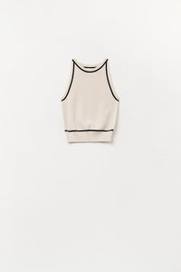 Q2 Women's Sweater One Size / Beige Sleeveless Sweater In Beige Featuring Detail Black Lines