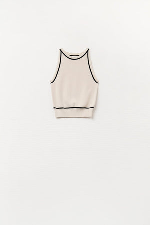 Q2 Women's Sweater One Size / Beige Sleeveless Sweater In Beige Featuring Detail Black Lines