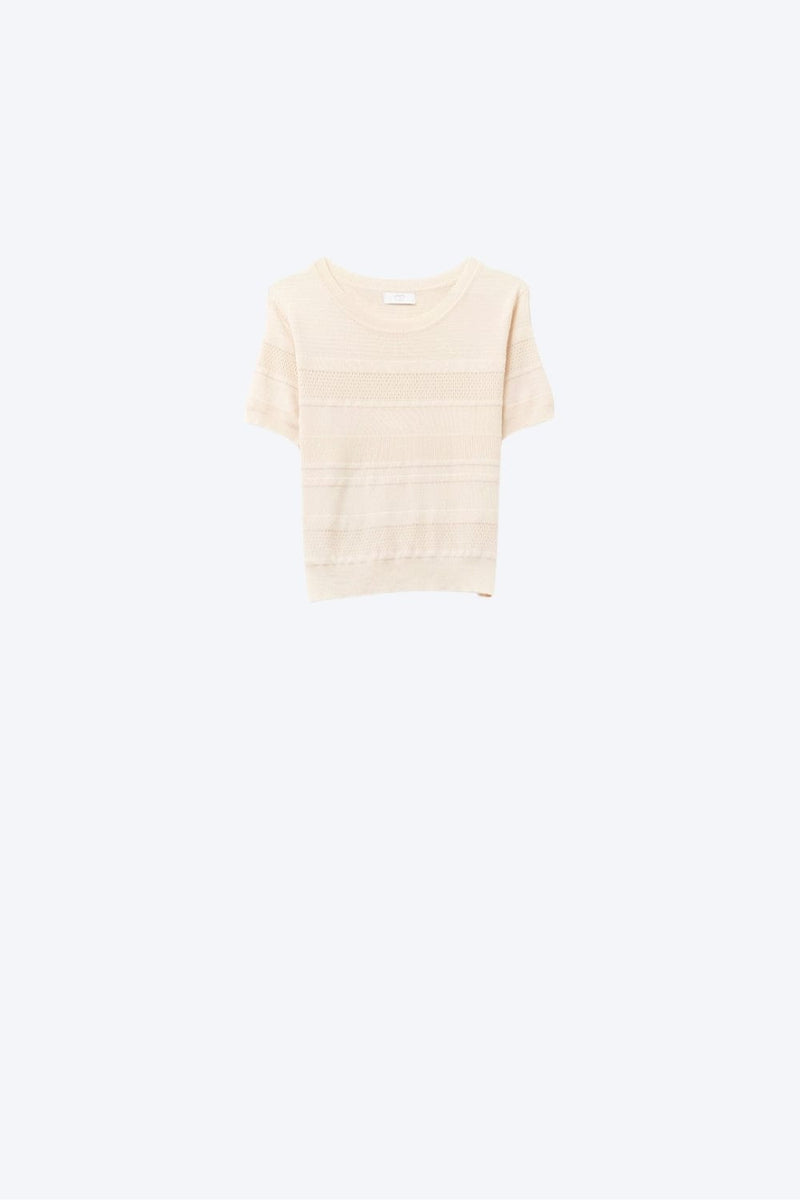 Q2 Women's Sweater One Size / Beige Textured Stripe Knit Sweater In Beige