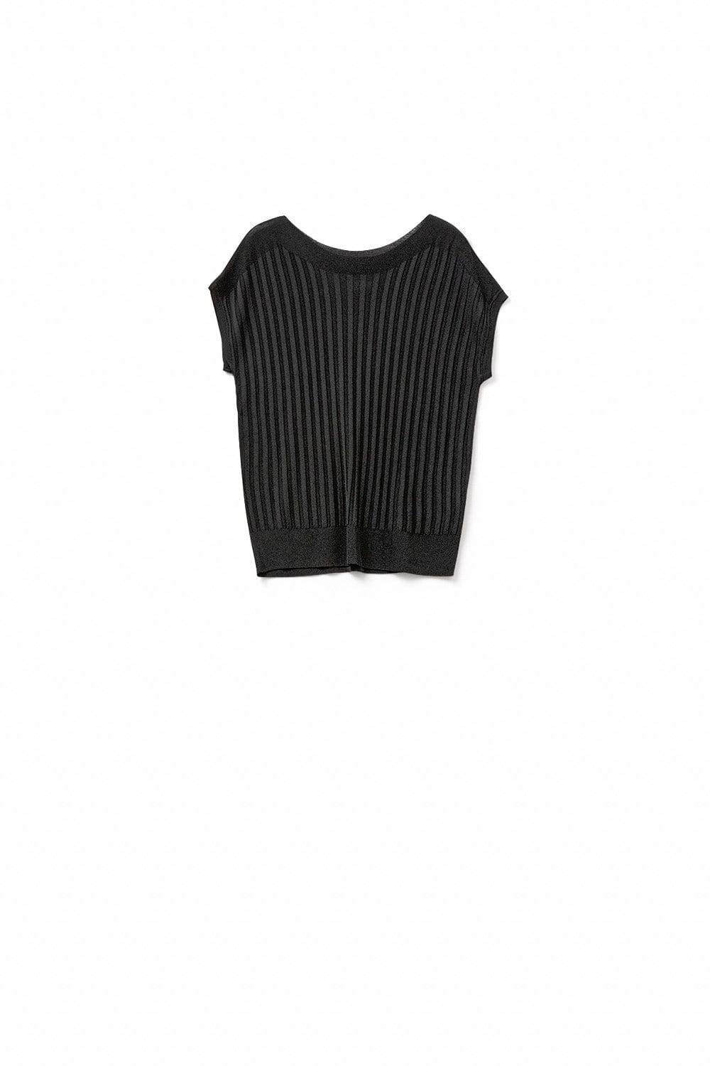 Q2 Women's Sweater One Size / Black Black Fine Rib Knitted Sweater With Boat Neck
