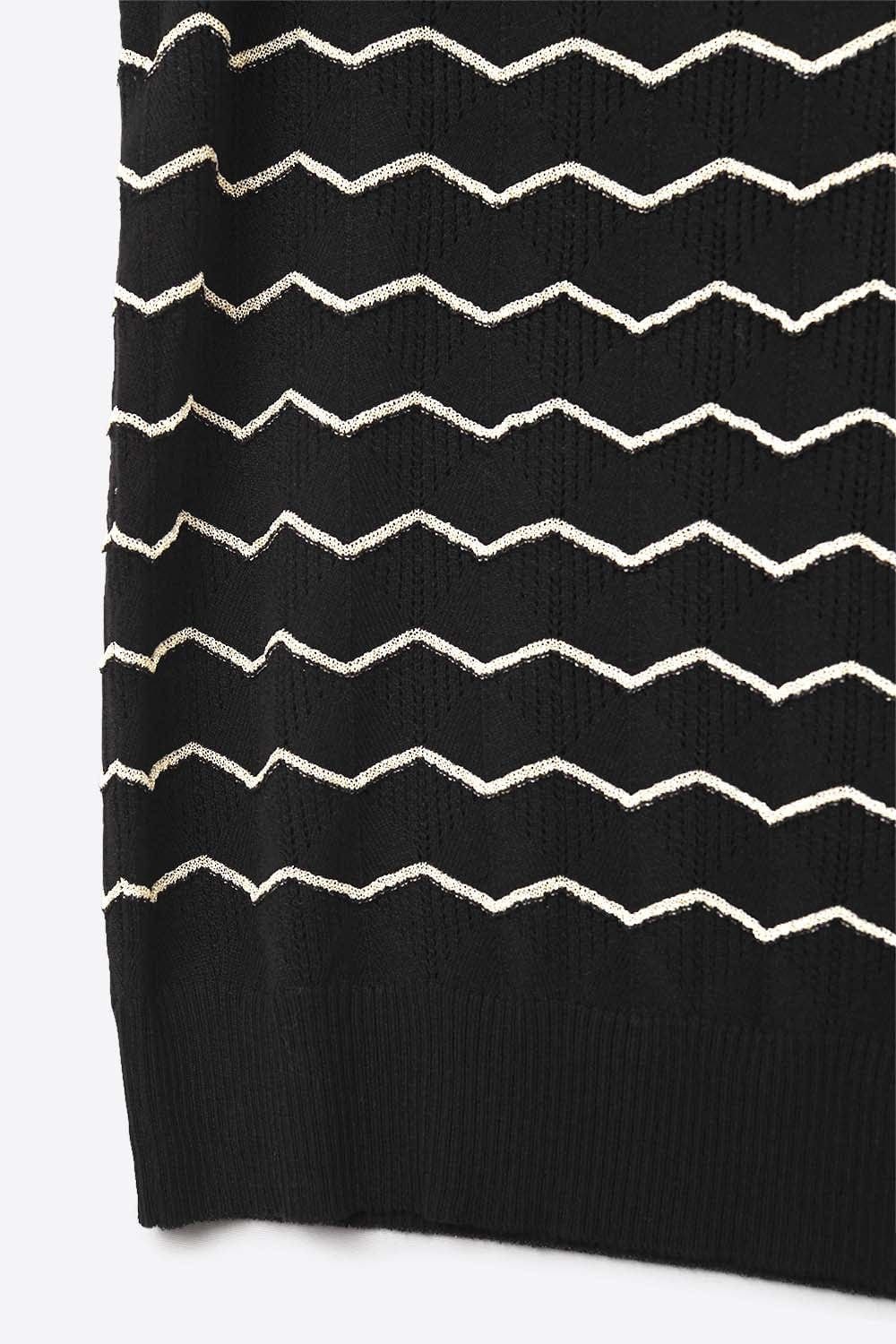Q2 Women's Sweater One Size / Black Black Knitted Sweater With Golden Zigzag Pattern