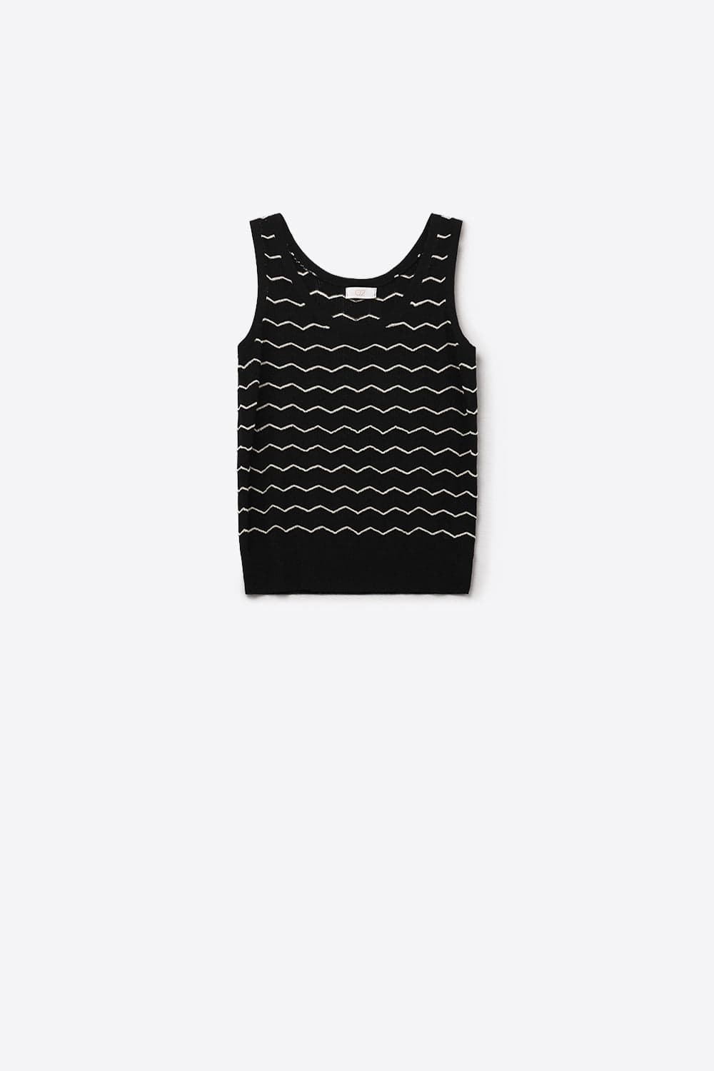 Q2 Women's Sweater One Size / Black Black Knitted Sweater With Golden Zigzag Pattern