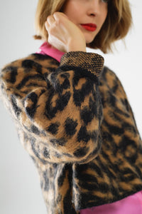 Q2 Women's Sweater One Size / Black Black Leopard Print Sweater Made Of Knitted Fabric With Wool