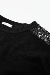 Q2 Women's Sweater One Size / Black Black Long Sleeves Sweater With Sequins On The Shoulders