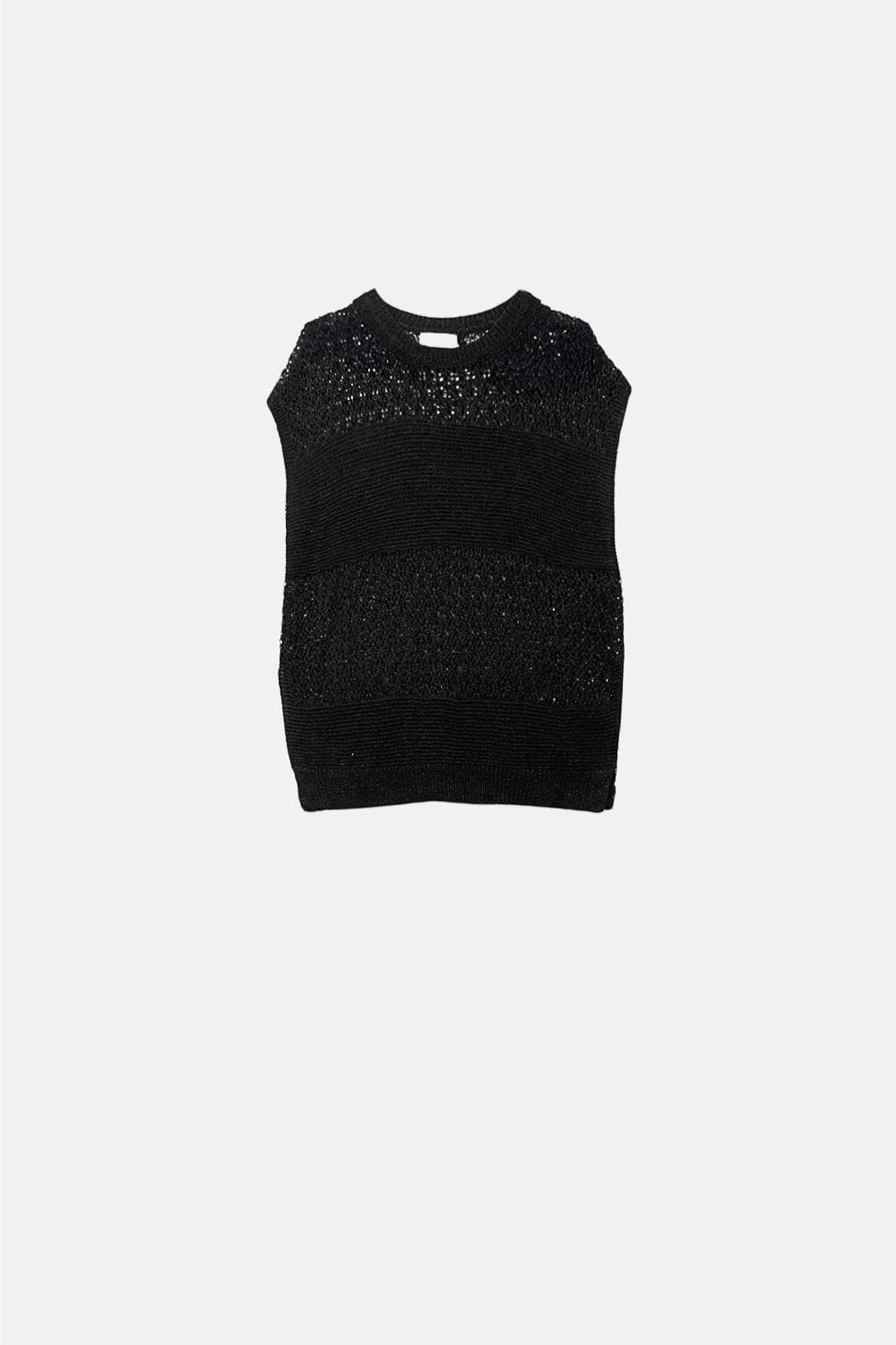 Q2 Women's Sweater One Size / Black Black Sweater With Soft Open Knit And Dropped Sleeves