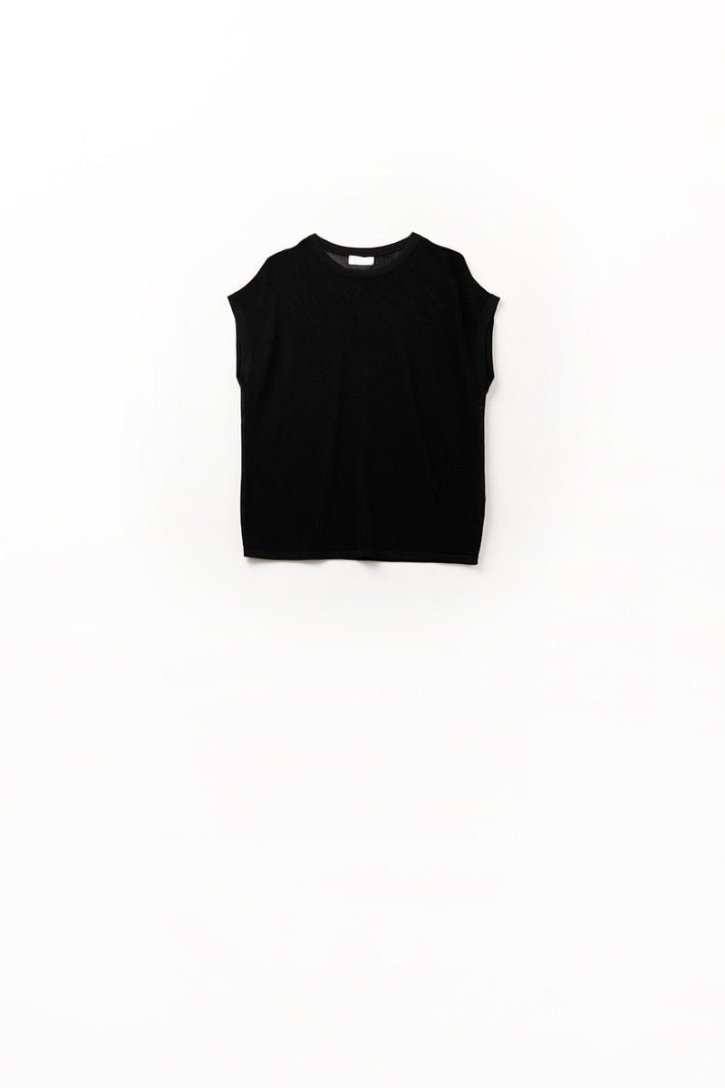 Q2 Women's Sweater One Size / Black Grid Knit Sweater In Black Color