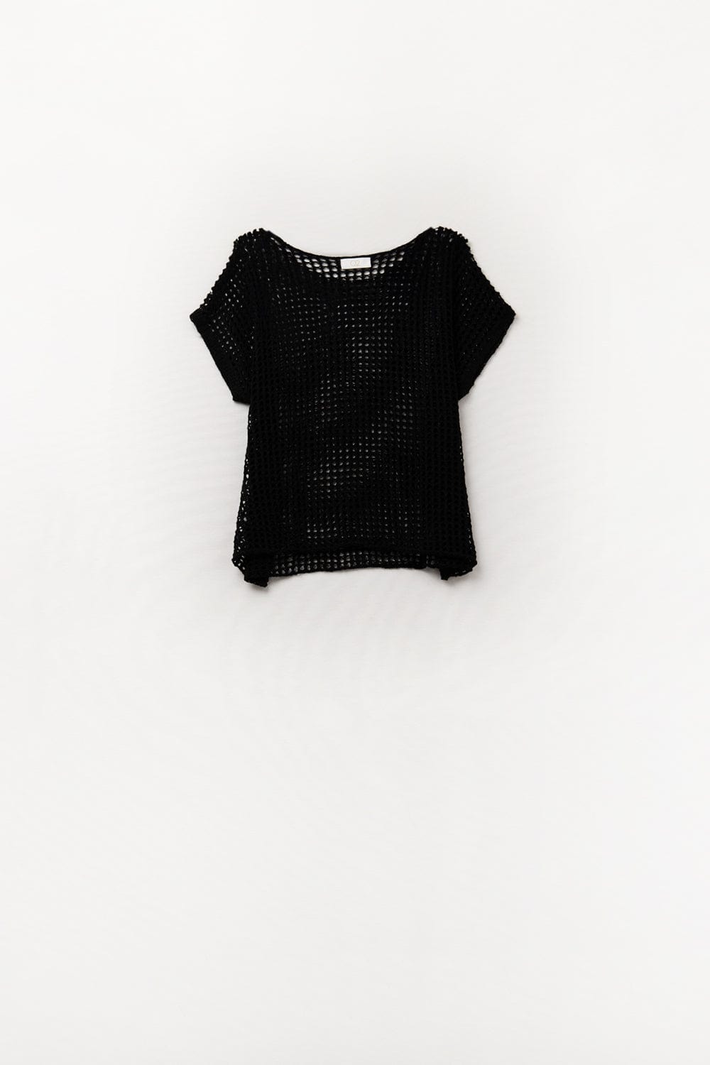 Q2 Women's Sweater One Size / Black Open Knit Crochet Dropped Sleeved Top In Black