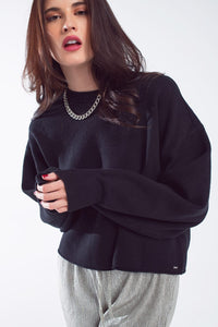 Q2 Women's Sweater One Size / Black Oversized Sweater With Boatneck In Black