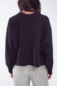 Q2 Women's Sweater One Size / Black Oversized Sweater With Boatneck In Black