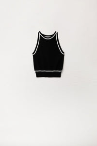 Q2 Women's Sweater One Size / Black Sleeveless Sweater In Black Featuring Detail White Lines
