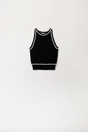 Q2 Women's Sweater One Size / Black Sleeveless Sweater In Black Featuring Detail White Lines