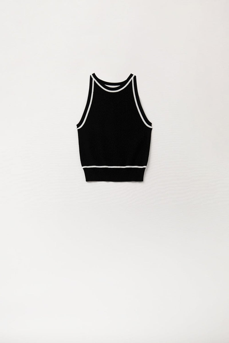 Q2 Women's Sweater One Size / Black Sleeveless Sweater In Black Featuring Detail White Lines