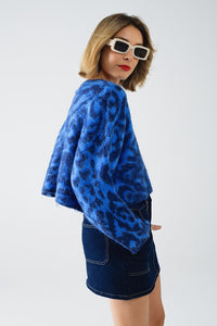 Q2 Women's Sweater One Size / Blue Blue Leopard Print Sweater Made Of Knitted Fabric With Wool