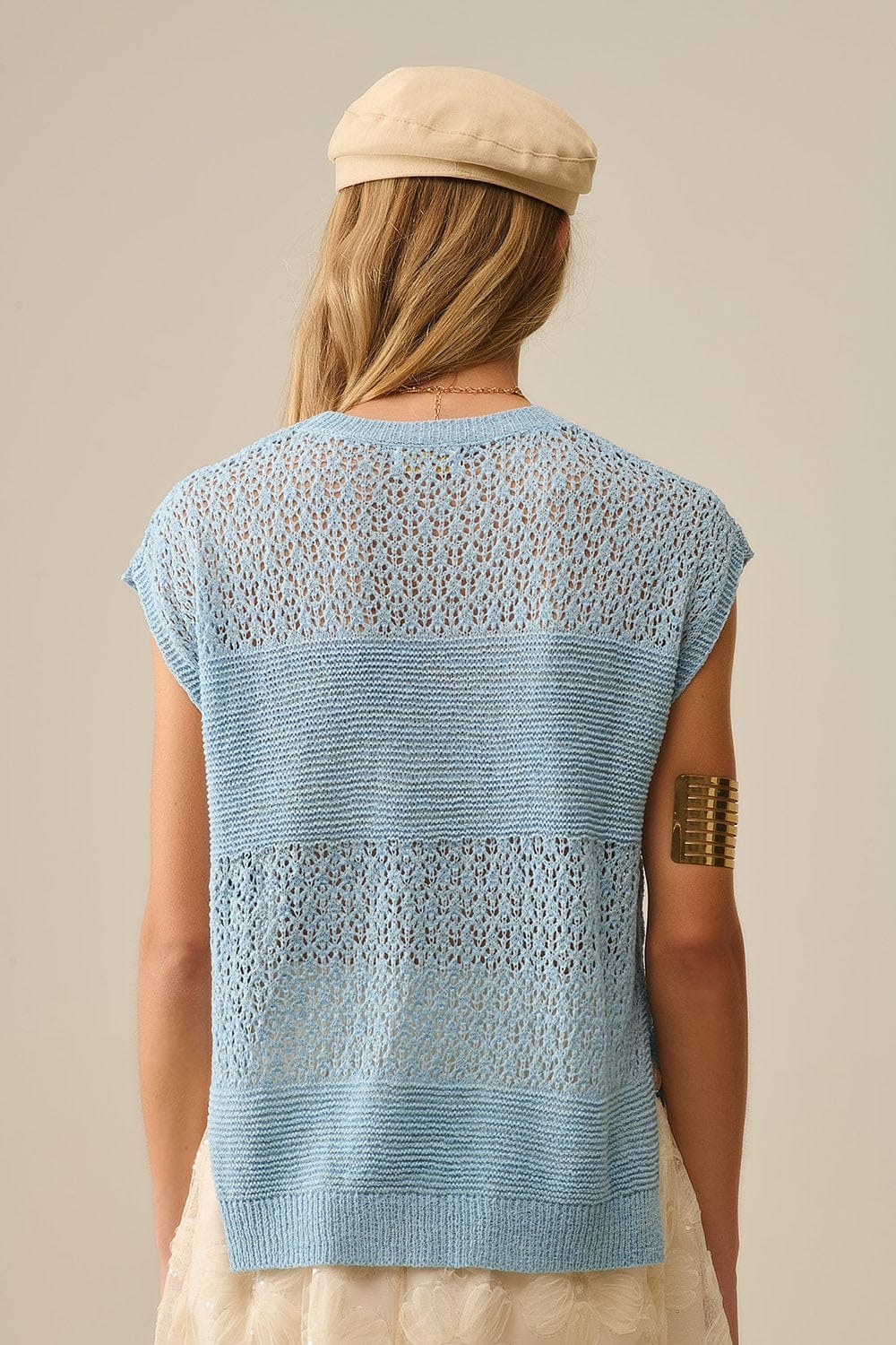 Q2 Women's Sweater One Size / Blue Blue Sweater With Soft Open Knit And Dropped Sleeves