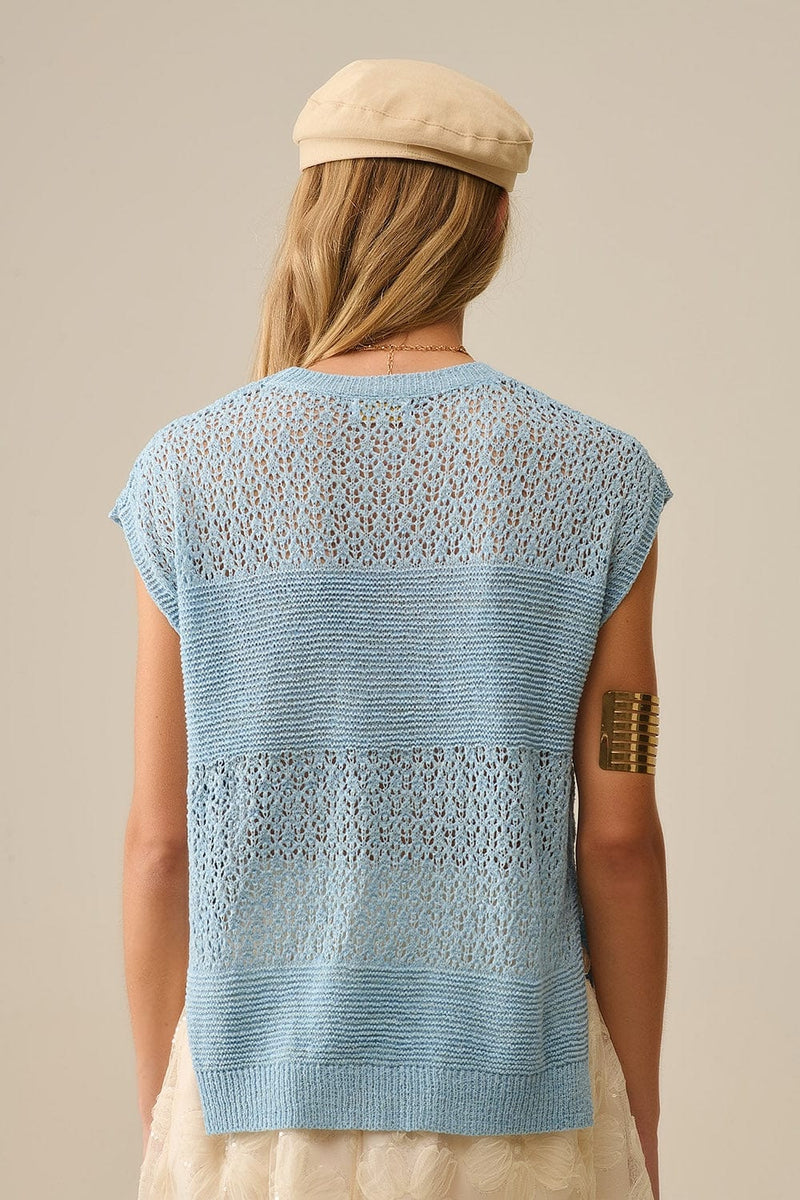 Q2 Women's Sweater One Size / Blue Blue Sweater With Soft Open Knit And Dropped Sleeves