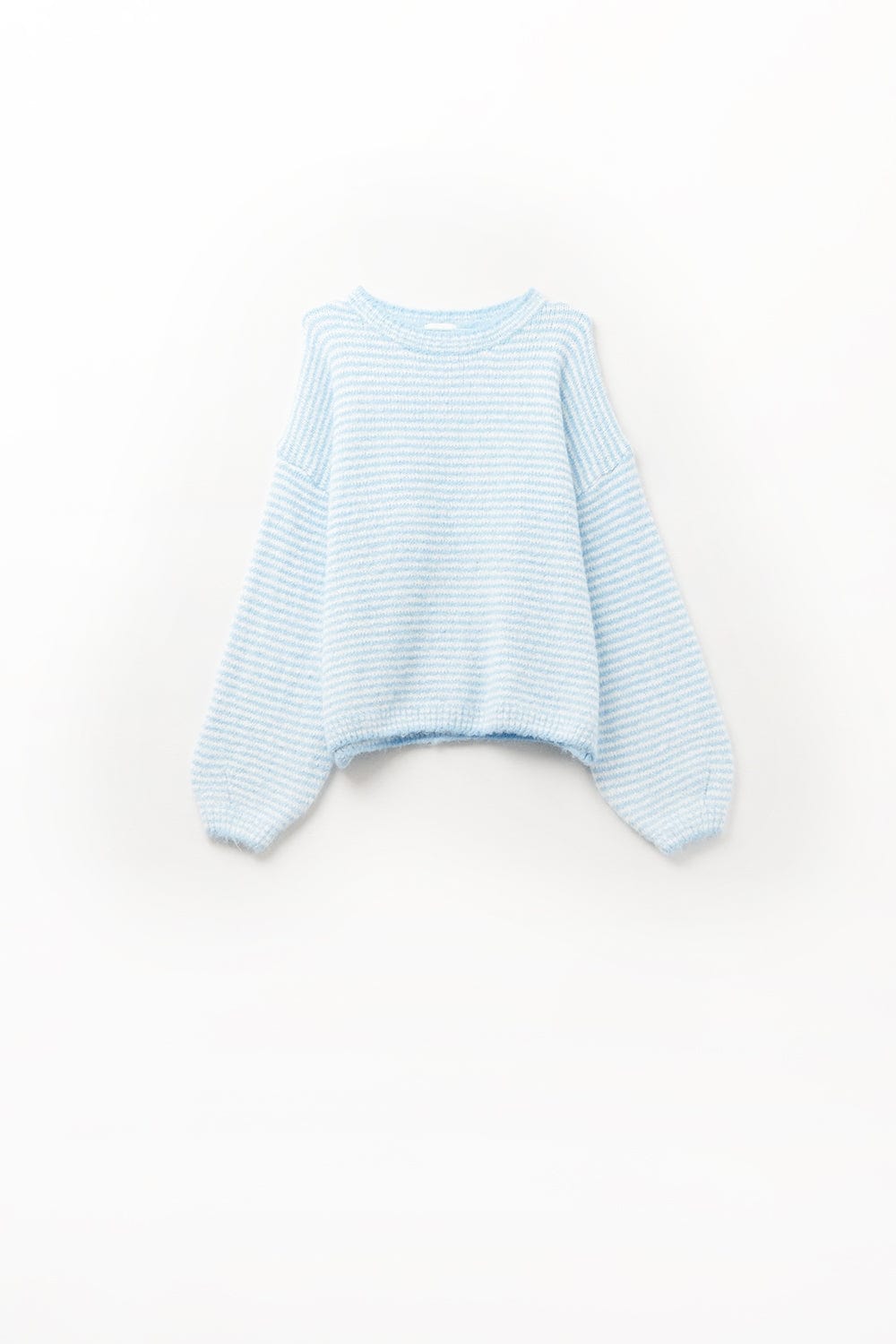 Q2 Women's Sweater One Size / Blue Fluffy Striped Sweater In Baby Blue