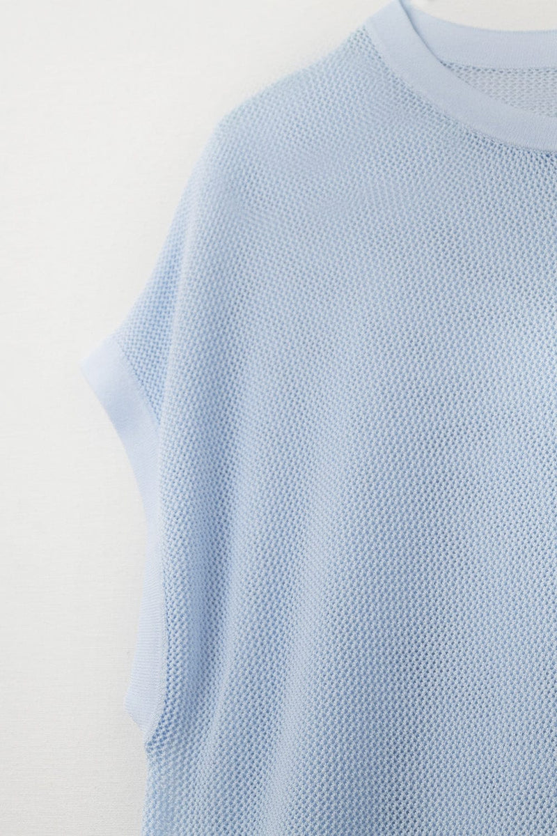 Q2 Women's Sweater One Size / Blue Grid Knit Sweater In Baby Blue Color