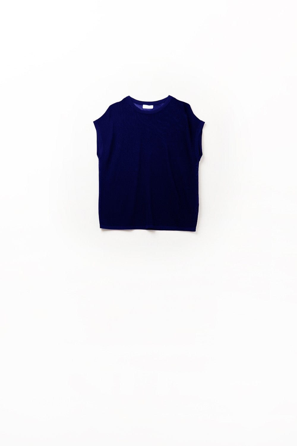 Q2 Women's Sweater One Size / Blue Grid Knit Sweater In Navy Color