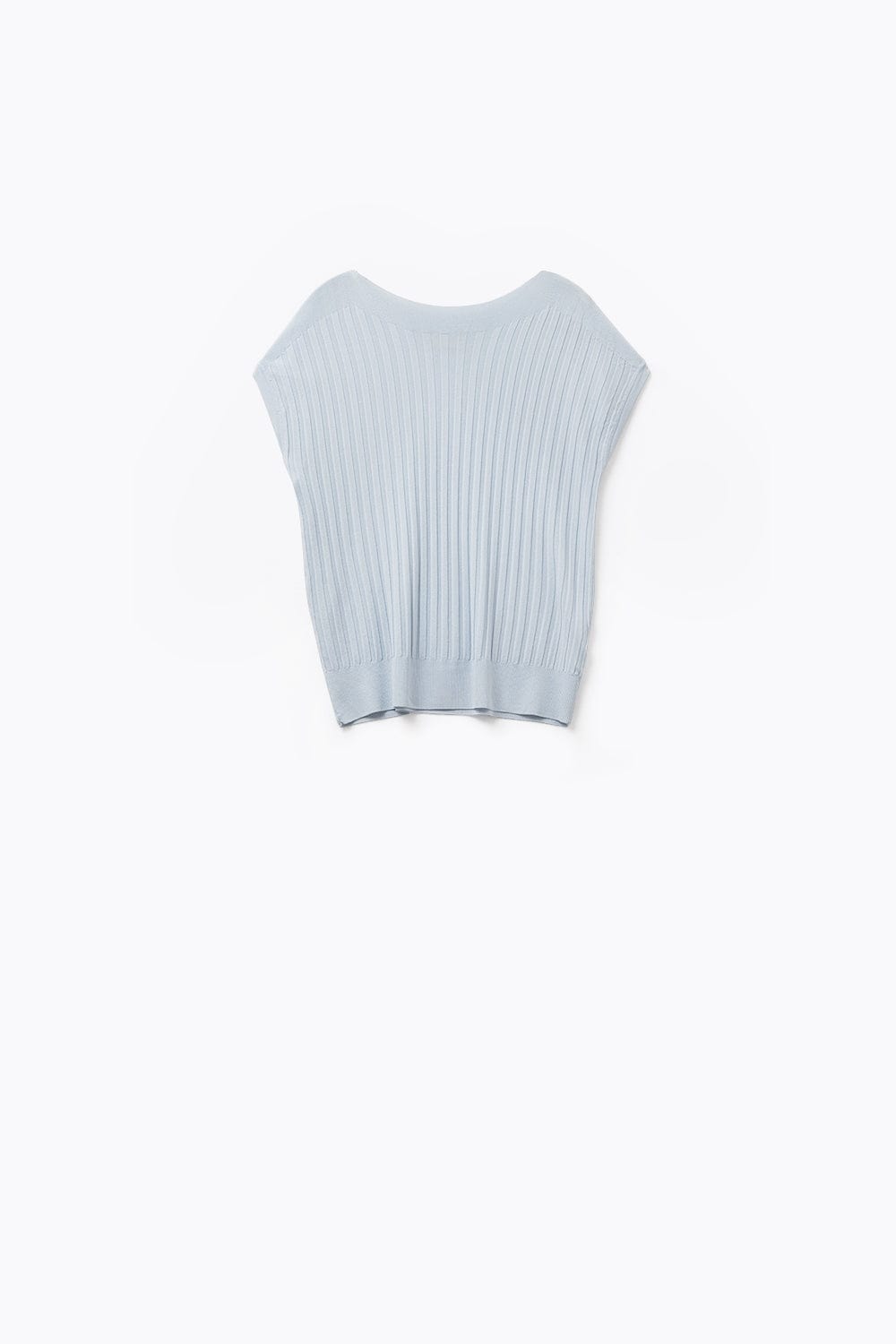 Q2 Women's Sweater One Size / Blue Light Blue Fine Rib Knitted Sweater With Boat Neck