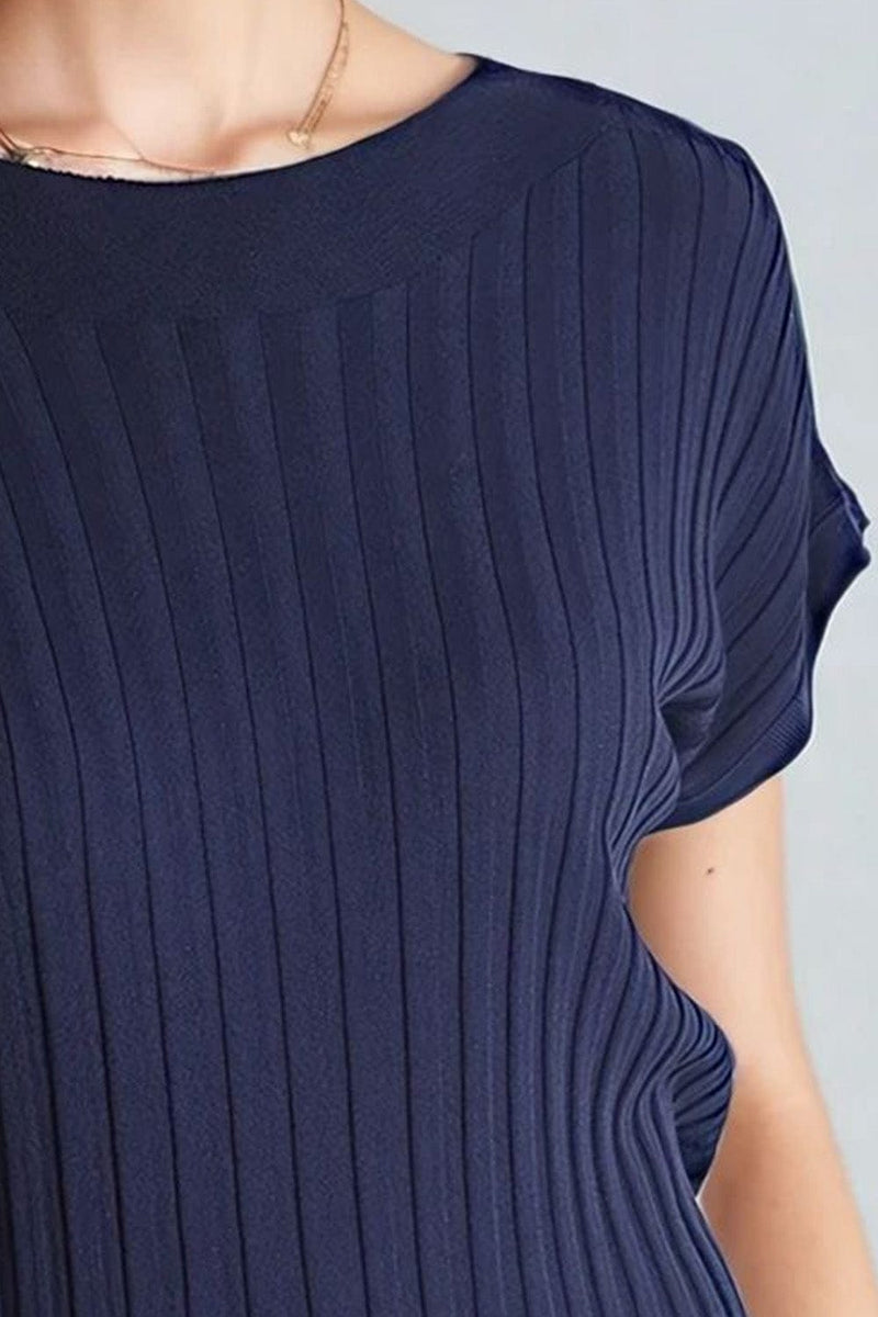 Q2 Women's Sweater One Size / Blue Navy Fine Rib Knitted Sweater With Boat Neck