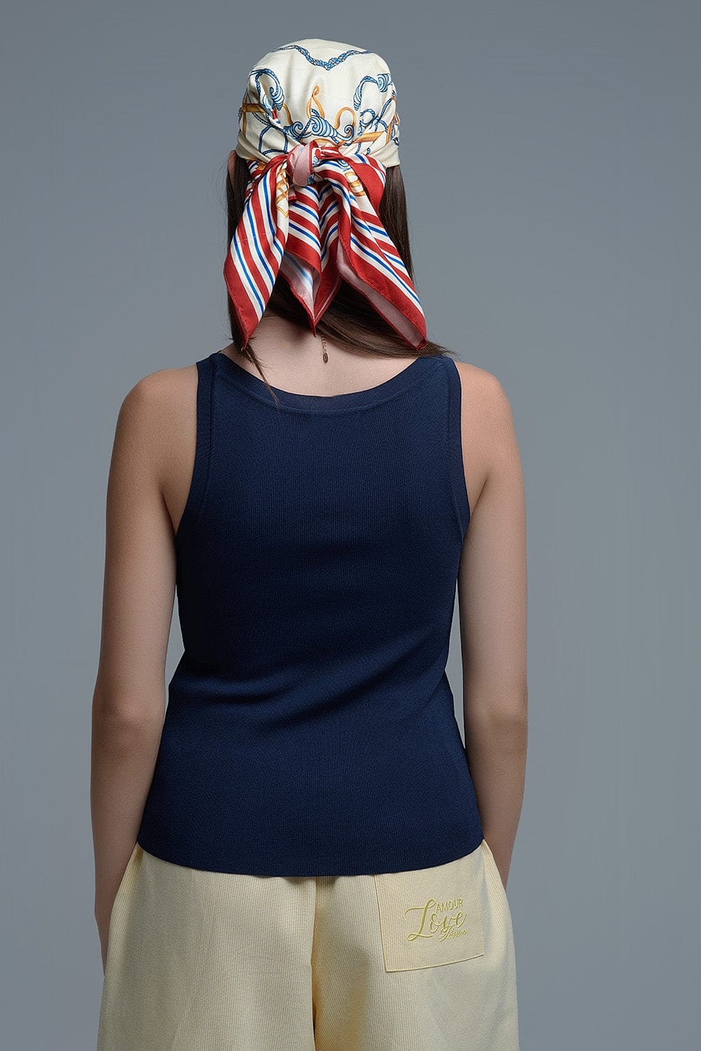 Q2 Women's Sweater One Size / Blue Navy Ribbed Fine Knit Sleeveless Top