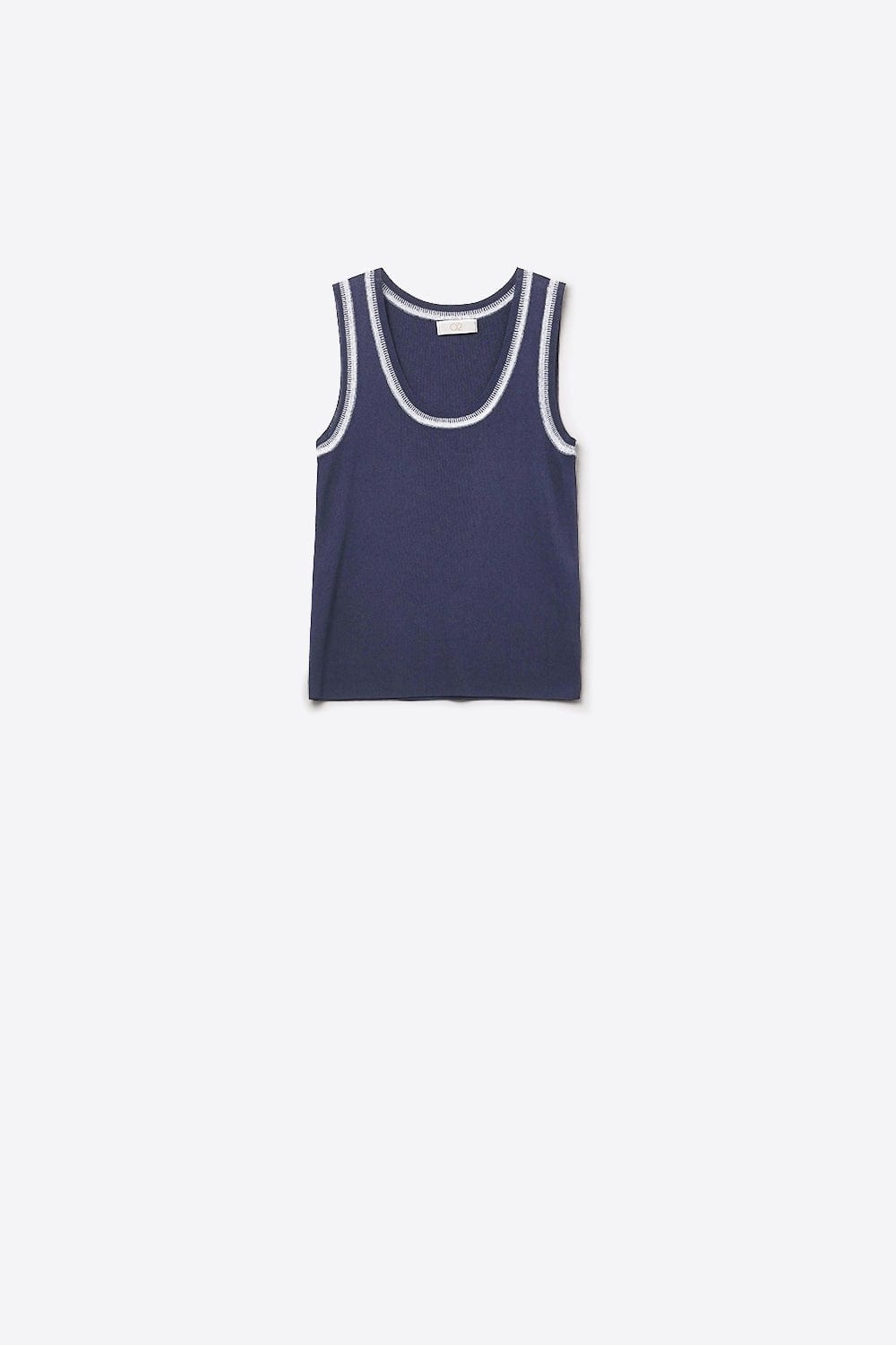 Q2 Women's Sweater One Size / Blue Navy Sleeveless Knit Top With Metallic Trim