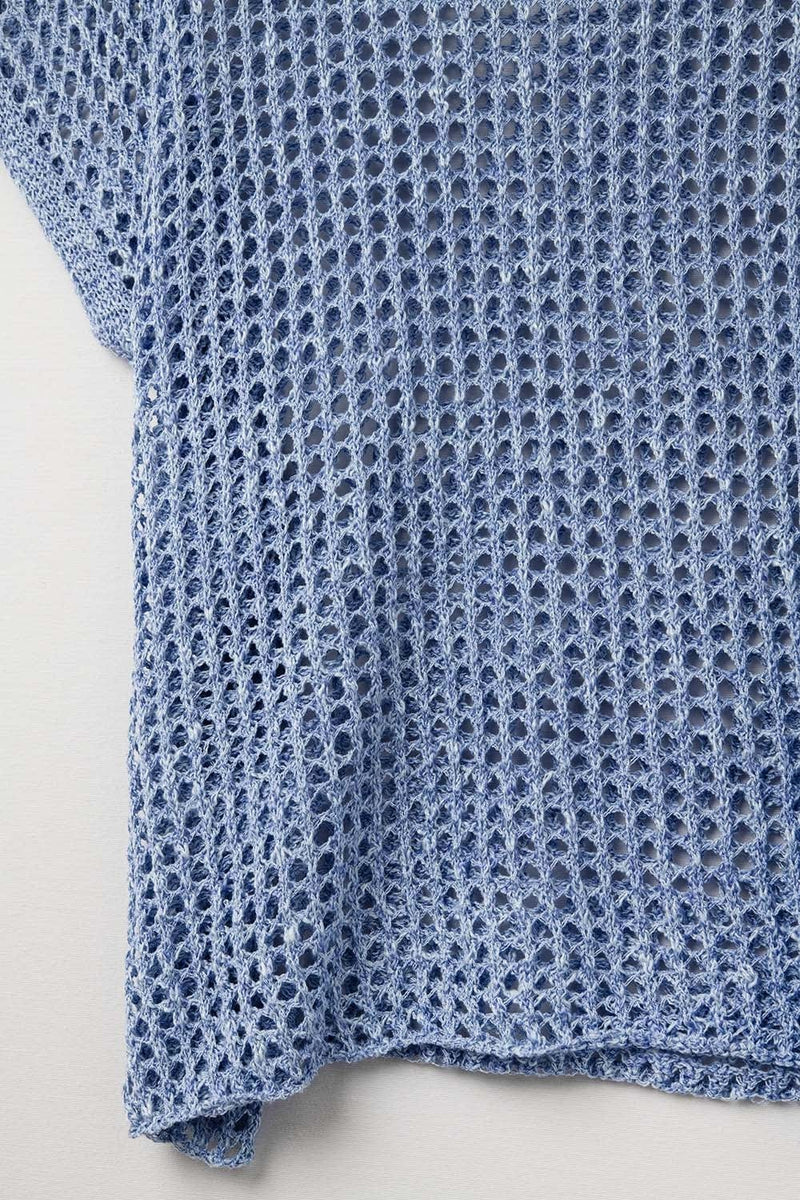 Q2 Women's Sweater One Size / Blue Open-Knit Dropped Short-Sleeved Top In Blue
