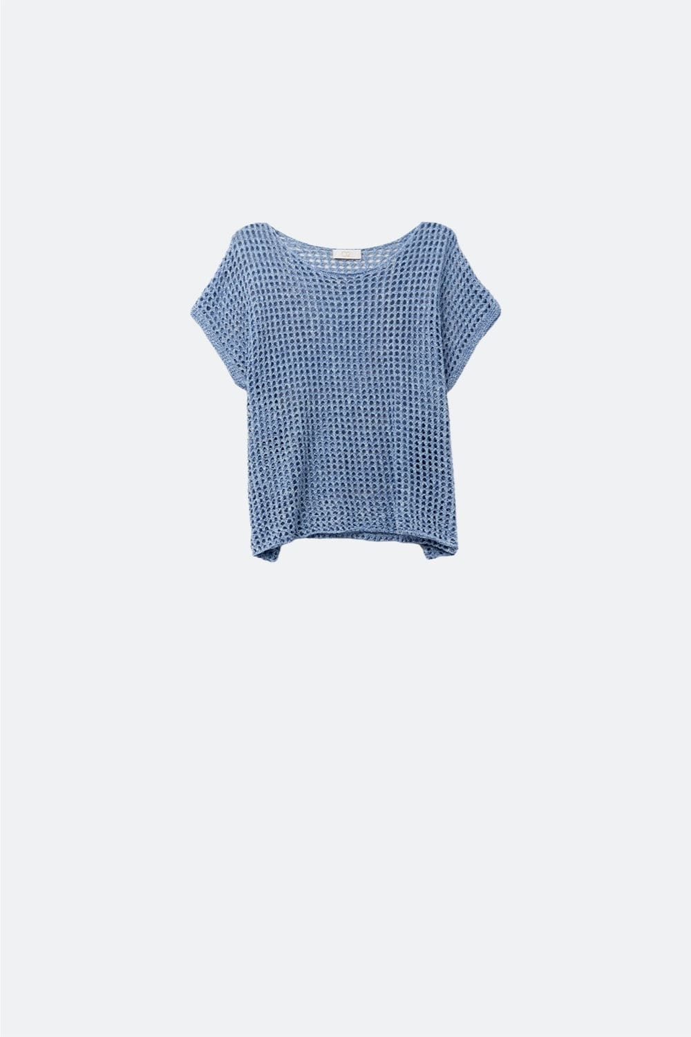 Q2 Women's Sweater One Size / Blue Open-Knit Dropped Short-Sleeved Top In Blue