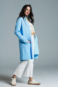 Q2 Women's Sweater One Size / Blue Oversized Collar Maxi Cardigan In Baby Blue