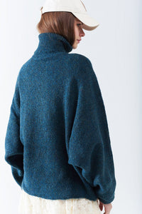 Q2 Women's Sweater One Size / Blue Oversized Sweater In Teal With A High Neck And Loose Sleeves