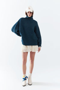 Q2 Women's Sweater One Size / Blue Oversized Sweater In Teal With A High Neck And Loose Sleeves