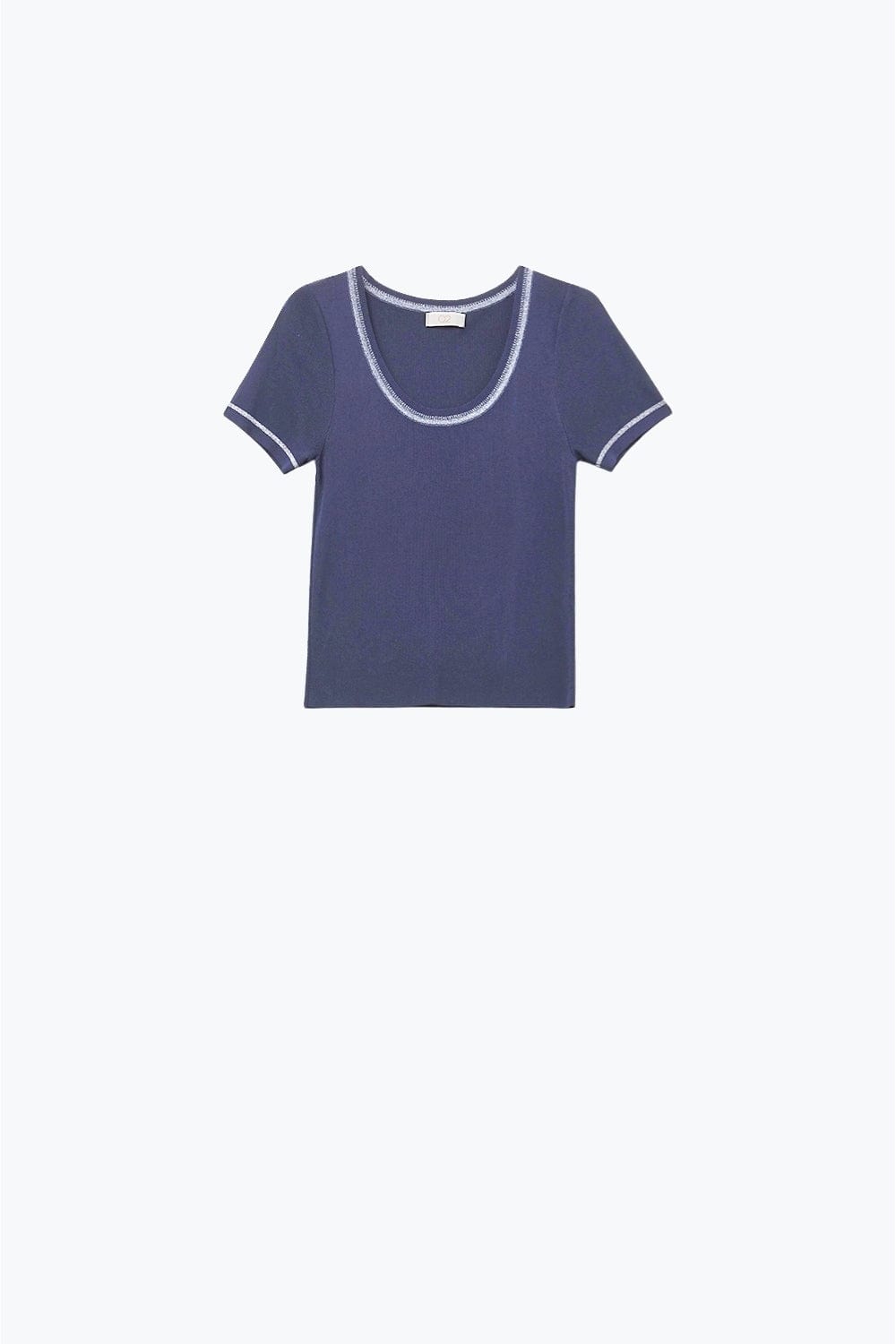Q2 Women's Sweater One Size / Blue Short Sleeve Sweater In Navy With Silver Seam At Round Neck