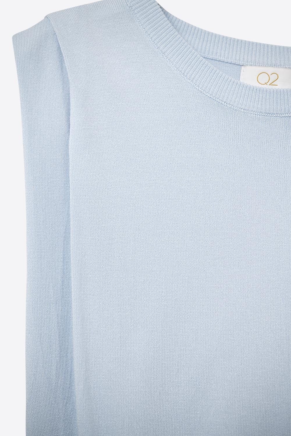 Q2 Women's Sweater One Size / Blue Sleeveless Knited Top With Shoulder Drape In Baby Blue