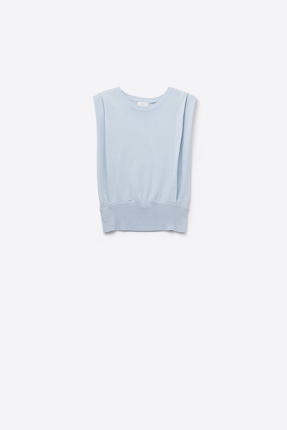 Q2 Women's Sweater One Size / Blue Sleeveless Knited Top With Shoulder Drape In Baby Blue