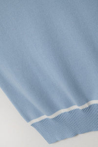 Q2 Women's Sweater One Size / Blue Sleeveless Sweater In Blue Featuring White Lines Detail