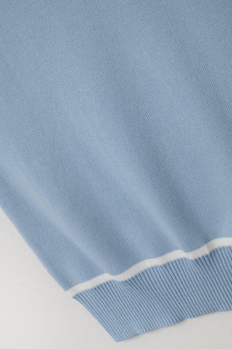Q2 Women's Sweater One Size / Blue Sleeveless Sweater In Blue Featuring White Lines Detail