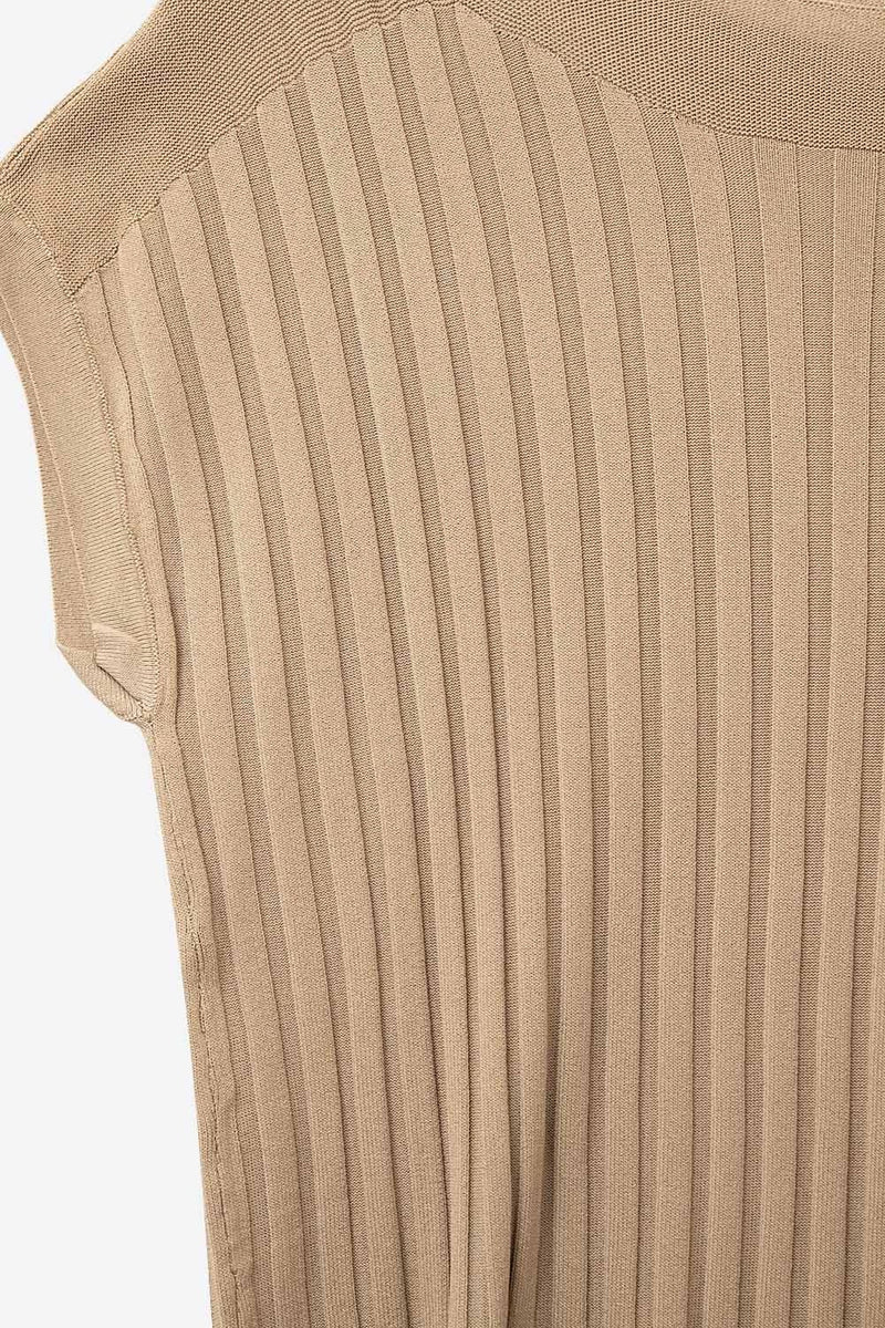 Q2 Women's Sweater One Size / Brown Camel Fine Rib Knitted Sweater With Boat Neck