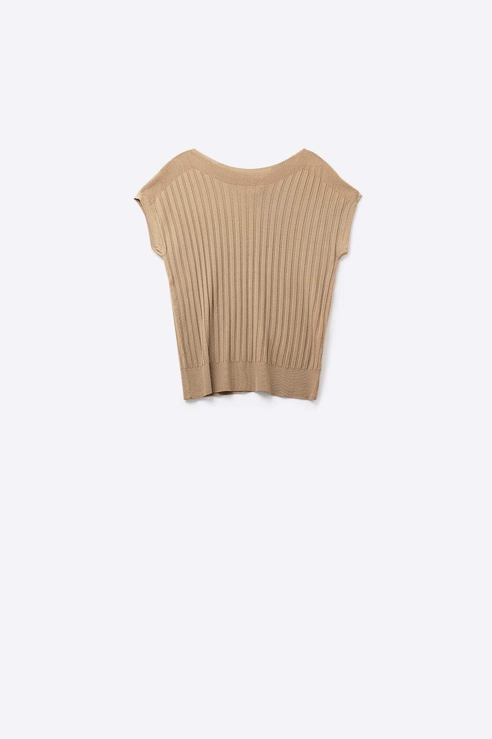 Q2 Women's Sweater One Size / Brown Camel Fine Rib Knitted Sweater With Boat Neck