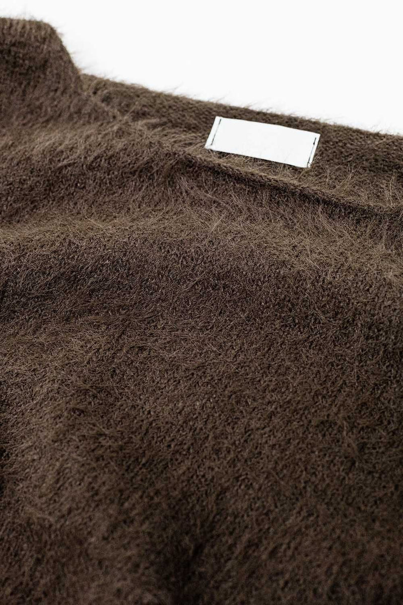 Q2 Women's Sweater One Size / Brown Cropped Fluffy Sweater In Brown Fitted At The Waist