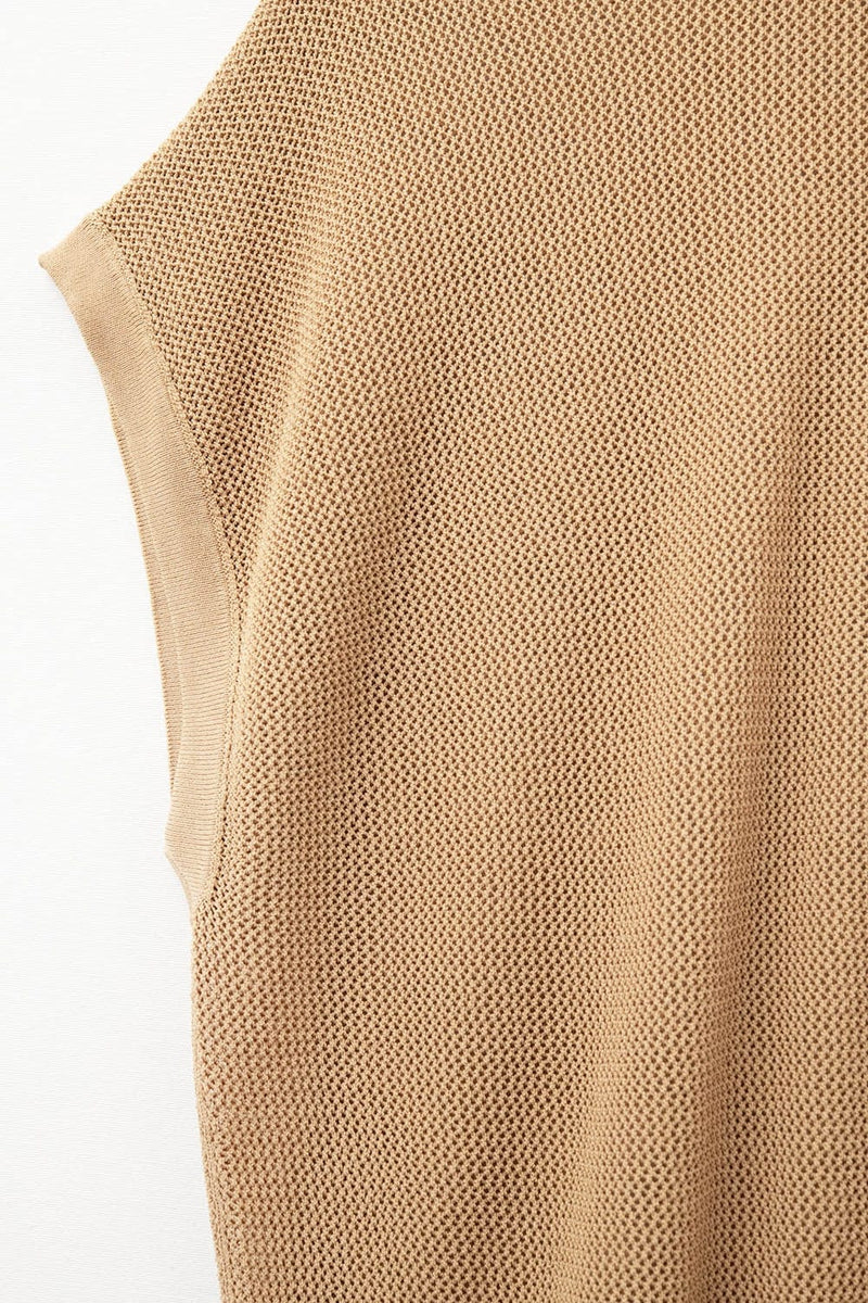 Q2 Women's Sweater One Size / Brown Grid Knit Sweater In Camel Color