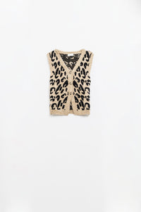 Q2 Women's Sweater One Size / Brown Leopard Print Knitted Vest