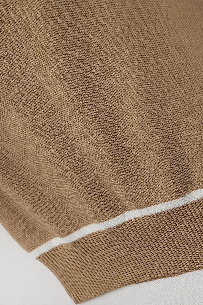 Q2 Women's Sweater One Size / Brown Sleeveless Sweater In Camel Featuring Detail White Lines