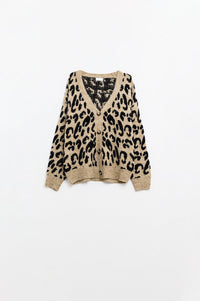 Q2 Women's Sweater One Size / Brown Soft Knit Leopard Print Cardigan